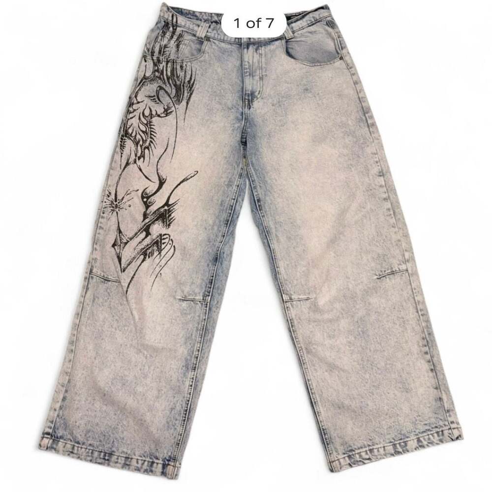 Jaded London Wide Leg Baggy Y2K Faded Colossus Fit Jeans JNCO style 34